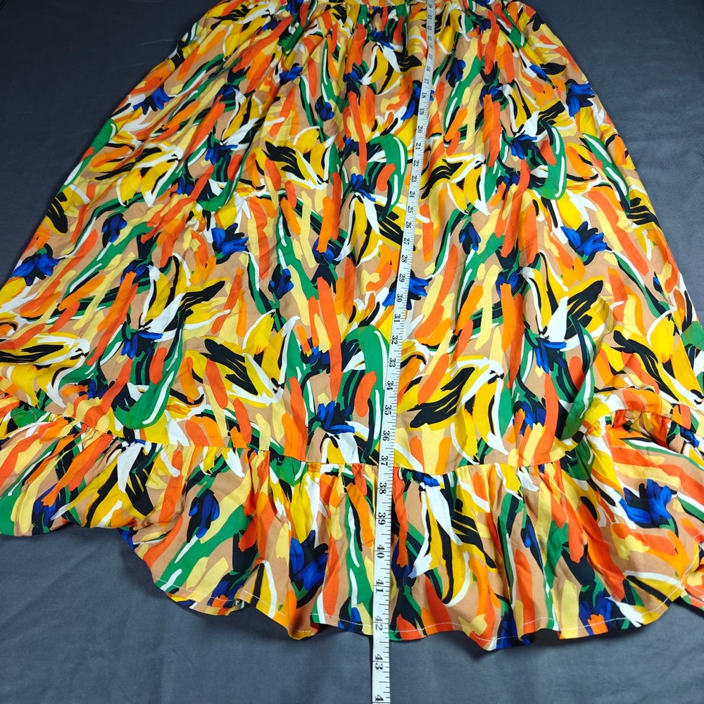 Commense Abstract Print Maxi Dress Orange Green Blue Ruffle Hem NWT Large - Picture 11 of 16